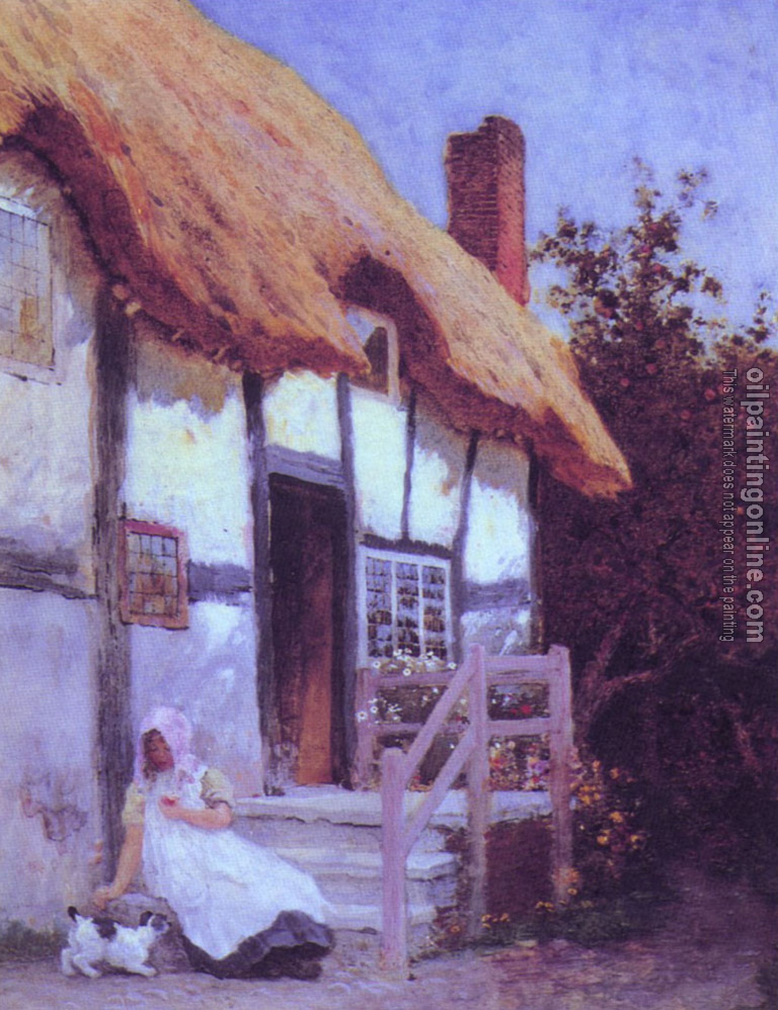 Oil Painting Reproduction - On the cottage steps